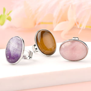 Серебряное регулируемое кольцо с кристаллами высокого качества кольцо из натурального камня овальной формы - Product Image 3