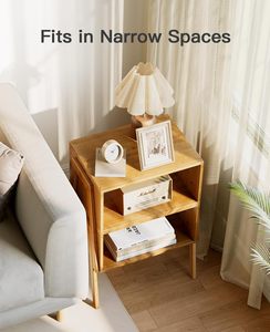 SINCERE Modern Bamboo End Tables Set of 2 Double Tier <strong>Nightstand</strong> for Bedroom Storage Bamboo Living Room Bedside Tables - Product Image 5