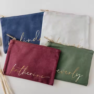 Logo personnalisé en gros personnalisé mode toile coton fermeture éclair sac cosmétique or estampage lettre impression couverture petite pochette - Product Image 5