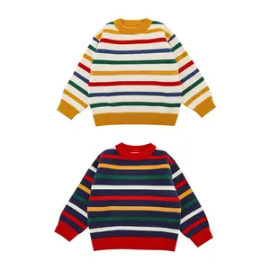 고품질 소년 풀오버 스웨터 줄무늬 인쇄 o-넥 소프트 패션 니트 스웨터 키즈