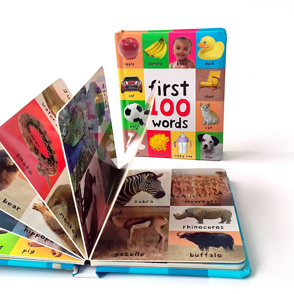 Op Maat Gemaakte Print Babyboek Eerste 100 Dieren Woorden Onderwijs Hard Cover Board Book