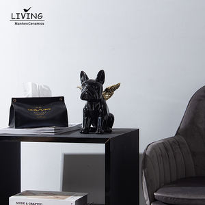 Accesorios de decoración para el hogar, escultura de <span class=keywords><strong>Bulldog</strong></span> alado dorado de lujo, artesanía de cerámica, adornos de Interior de cerámica, decoración para el hogar - Product Image 3