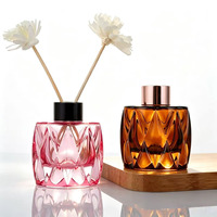 En gros, Flacon diffuseur en verre de luxe 50ml 100ml, pour ensemble d'aromathérapie à bâtonnets, vide, sérigraphie, forme losange, décoration intérieure