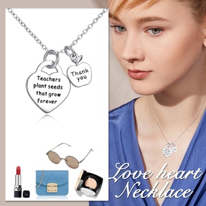 Collier en argent sterling 925 gravé « Les enseignants plantent des graines qui grandissent à jamais » avec un petit pendentif pomme - Product Image 6