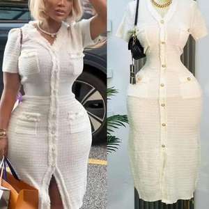 Maglioni a maniche corte con scollo a V da donna a <span class=keywords><strong>fila</strong></span> di bottoni lavorati a maglia con temperamento - Product Image 2