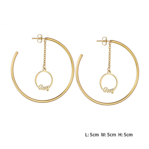 <span class=keywords><strong>Orecchini</strong></span> a Cerchio in Acciaio Inossidabile 316L con Pendente Logo Inciso, <span class=keywords><strong>Orecchini</strong></span> a Goccia con Iniziali Personalizzate, Tono Oro OEM - Product Image 2