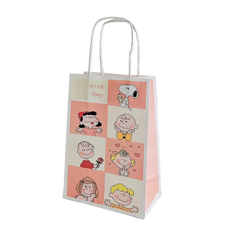 Custom Eco-friendly Cartoon Kraft Paper Bag Luxury Shopping Kraft Paper Bag with Round Paper Handle for Clothes Drinks