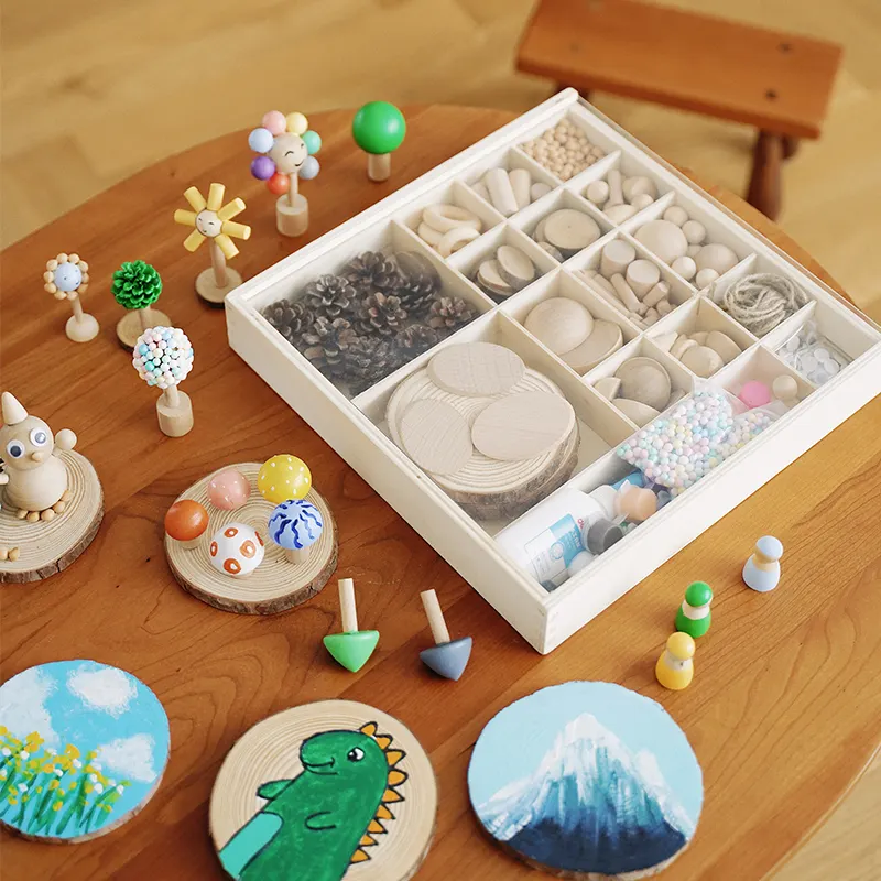 Neueste kreative DIY Holzmalerei Naturholz Zweig hand gefertigte pädagogische Kit Spielzeug Kinder Hand-Auge-Koordination sbox Set