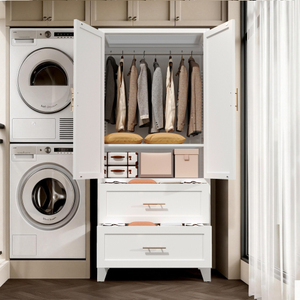 71" Metal 2-Door <b>Wardrobe</b> Cabinet with <b>Hanging</b> Rod, Drawers & Shelves, Storage Closet for Bedroom, Entryway & Office (White) - Product Image 6