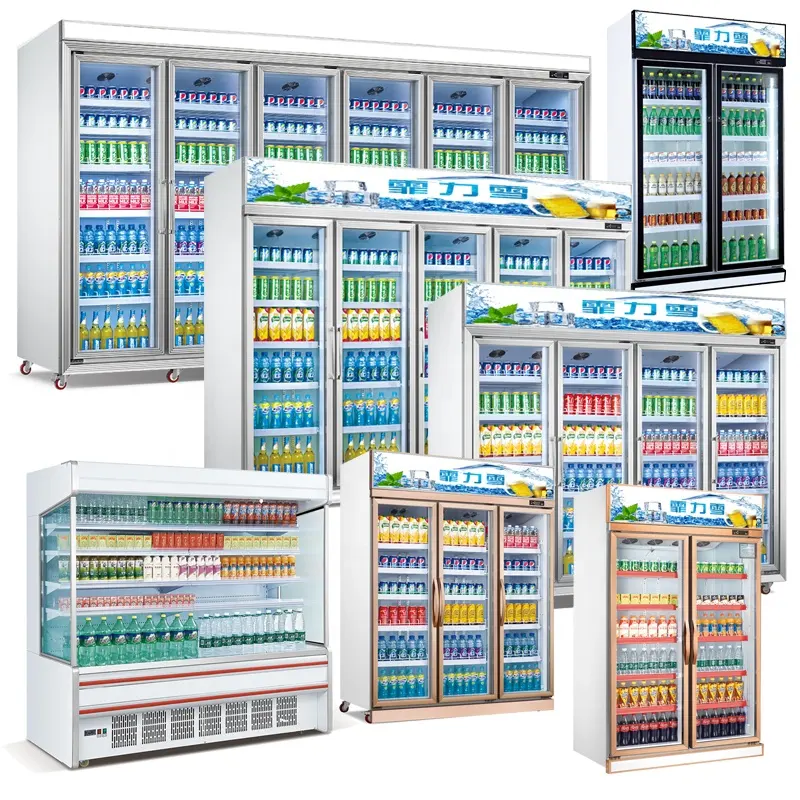Refrigerador de bebidas comercial upright, 3 portas de vidro, exibição de bebida fria, geladeira para superfície