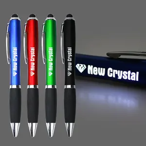Light Pen Low MOQ Custom LOGO Laser Led Light Up Ballpoint Pen With Stylus Blue Plastic And Wholesale Personalised Engraved Manufacturer