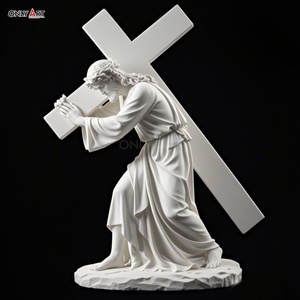 Estatua famosa Católica Cristiana talla <span class=keywords><strong>de</strong></span> piedra grande <span class=keywords><strong>segunda</strong></span> estación Jesús lleva Cruz mármol blanco Jesús 14 estaciones escultura - Product Image 2