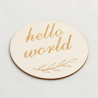 Artside Hello World Baby Monatliche Meilenstein-Wachstumsdecke mit Bemalten Holz-Posiertüchern - Perfekte Kinderzimmerdekoration & Neugeborenen-Geschenk