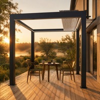 Pergola Aluminium Retractable Model 180 Atap Lipat Berlubang Tahan Cuaca untuk Halaman Belakang