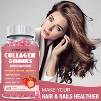 Complément de beauté végétalien : Gommes au collagène, biotine et kératine avec multivitamines pour la santé de la peau et la croissance des cheveux, saveur fraise, anti-âge