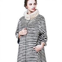 Manteau de luxe en vraie fourrure de vison pour femme avec rayures horizontales, veste en fourrure de vison véritable mi-longue, manteau d'hiver en fourrure naturelle, tendance