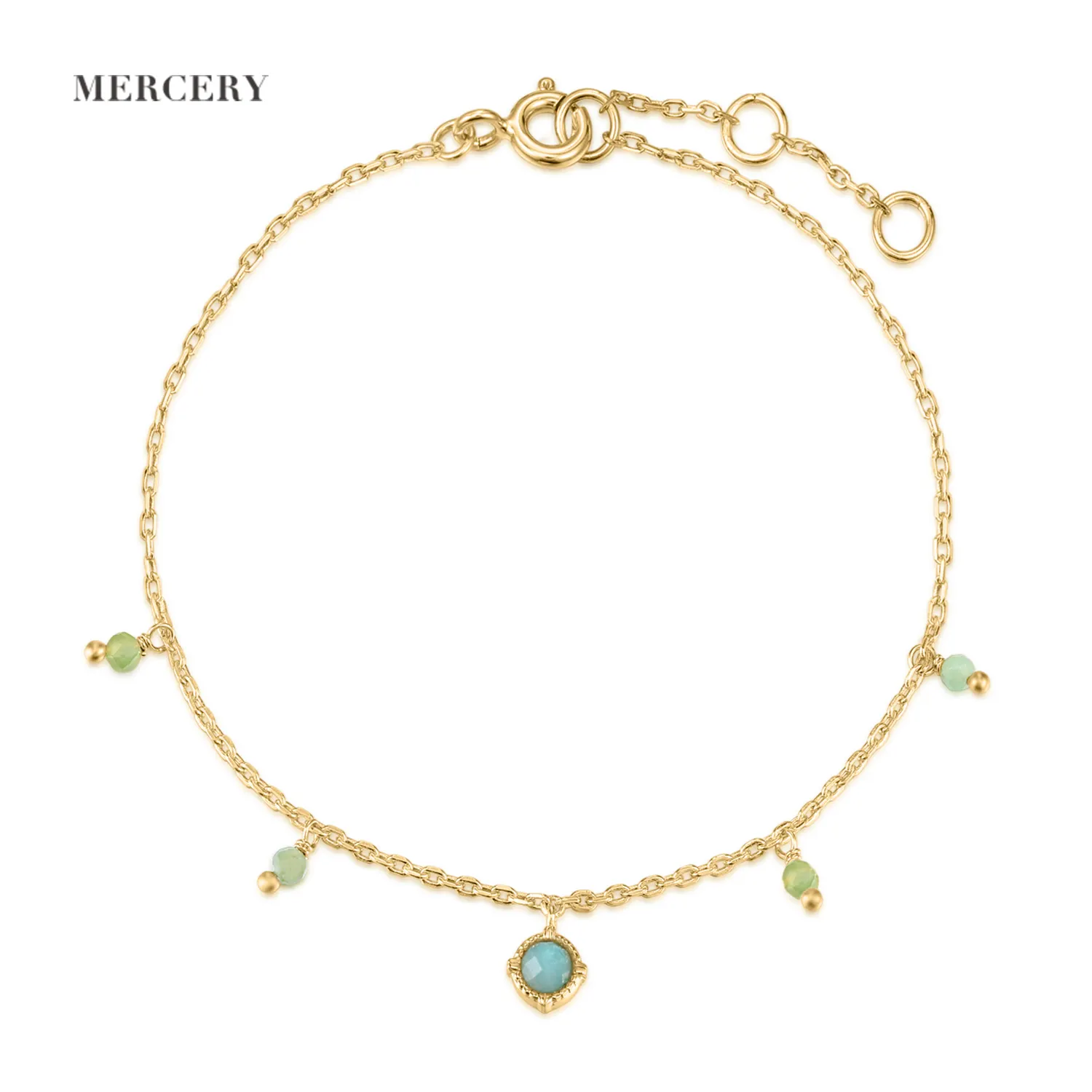 Mercery Real Jade Jewelry Gem Bracelets Natural Stone 925 Sterling Silver Fashion Jewelry 14K Gold Plated Bracelets For Women