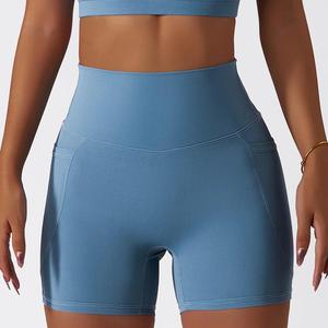 Short de yoga taille haute pour entraînement de contrôle du ventre Vente en gros Biker pour femmes avec poches - Product Image 6