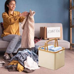 Panier à <span class=keywords><strong>linge</strong></span> pliable en toile OEM, panier de rangement pour jouets d'enfants, panier à <span class=keywords><strong>linge</strong></span> en bambou avec poignée pour buanderie, vente en gros - Product Image 6