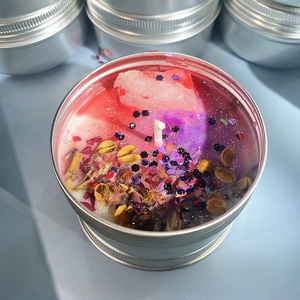 소이 왁스 밀랍 아이스크림 차크라 치유 돈 별자리 조디악 양철 유리 향초 안에 결정과 꽃 - Product Image 4