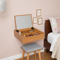 Sleekform Coiffeuse compacte contemporaine en bois avec miroir et chaise, table de nuit murale escamotable