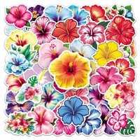50 autocollants imperméables en PVC à motif de fleurs d'hibiscus tropicales pour la décoration DIY de coques de téléphone, carnets et gobelets