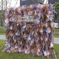 Mur de fleurs artificielles bohème avec base en tissu pour mariage, toile de fond florale mauve pour la décoration de fête d'automne