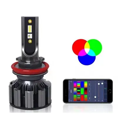 Ampoule de phare led rgb de voiture télécommandée app h4 h11 9005 9006 9012 feux antibrouillard drl