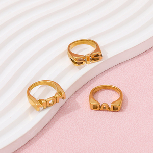 Trendy Tarnish Free High End 18K Gold Plated MOM <strong>DAD</strong> SISTER Stamp <strong>Ring</strong> for Women Stainless Steel Jewelry - Product Image 5