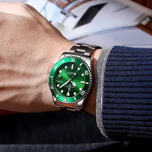 R ONTHEEDGE 새로운 디자인 남자 시계 방수 빛나는 패션 녹색 물 유령 손목 시계 남성용 달력