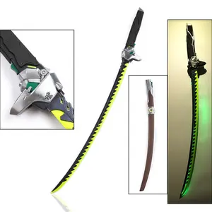 Overwatch Metal silah modeli gerçek Katana Genji ejderha bıçağı kılıç ile LED ışık