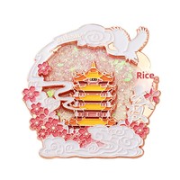 Autocollant magnétique lumineux personnalisé en métal, motif Tour du Grue Jaune, pour réfrigérateur, idéal pour les villes chinoises