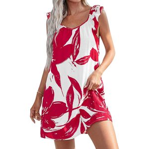 PrettYGarden Robe courte bohème florale sans manches pour femme, col rond, respirante, tissée, décontractée, pour l'été, la plage et les vacances - Product Image 1