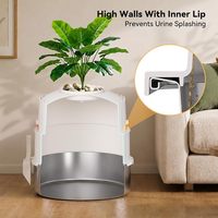 Toilette pour chat décorative et discrète en acier inoxydable avec plante artificielle, pour l'intérieur, contrôle des odeurs, bac à litière fermé
