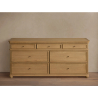 Commode large à 7 tiroirs, armoire de rangement pour chambre à coucher en chêne blanc massif avec poignées en laiton antique et tiroirs à fermeture douce