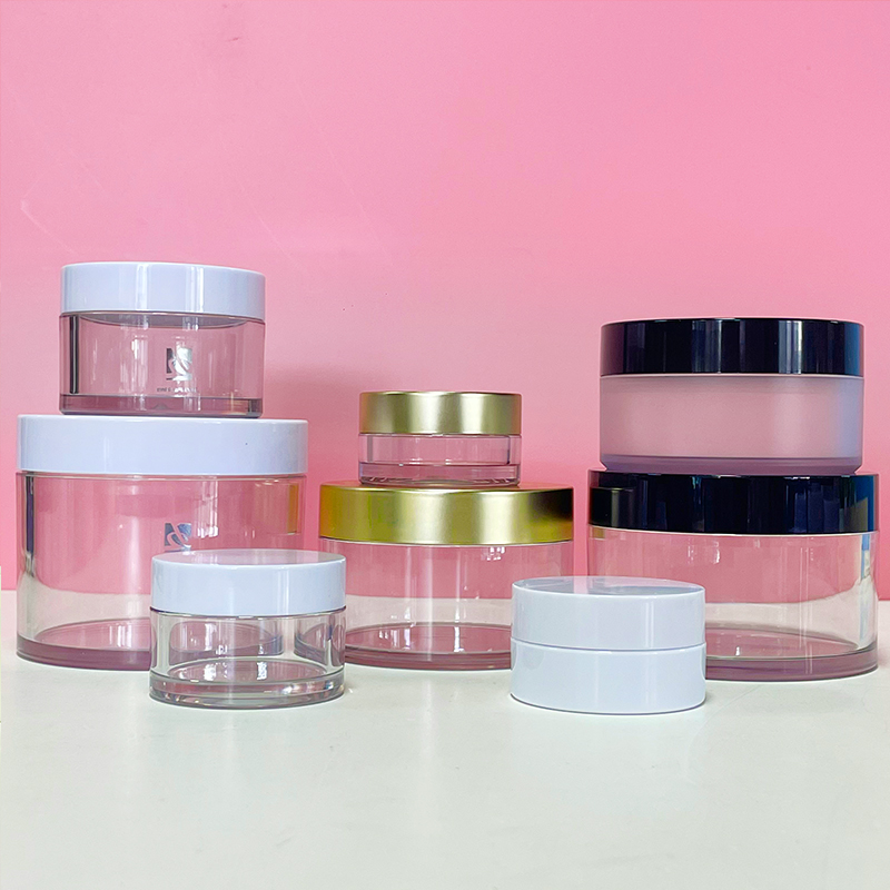 Stock 50g 100g 150g 200g 250g Body Scrub Jar Round Thick Bottom Clear Plastic Cosmetic Packaging Cream Jar With White Lid