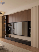 Gabinete de pared de estilo simple moderno para TV, muebles de sala de estar de fábrica personalizables con panel de madera LED incrustado