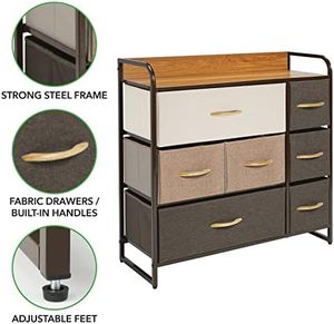 Organizador vertical de madera con marco de acero alto al por mayor, 7 cajones de tela extraíbles plegables, gran organizador de oficina, torre de almacenamiento - Product Image 5