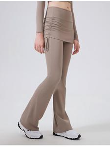 Pantalon de yoga évasé 2-en-1 pour femme, taille haute, froncé sur le côté, avec cordon de serrage, effet push-up, extensible, pour la marche quotidienne et le fitness – Vente en gros - Product Image 3