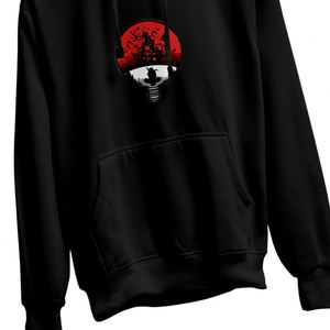 เสื้อฮู้ดลายกราฟิกอนิเมะสีดำ ตระกูลอุจิวะ พระจันทร์แดง แบบโอเวอร์ไซส์ ยูนิเซ็กส์  งานปักลายแฟชั่น - Product Image 4