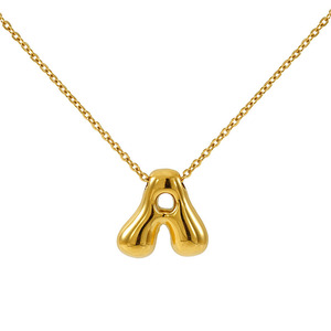Collar con Colgante de Letra Burbuja en Acero Inoxidable Chapado en Oro PVD de 18K |   Cadena con Colgante de Letra del Alfabeto A-Z |   Ligero e Hipoalergénico - Product Image 4