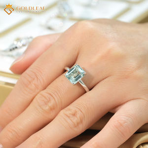 Bague de fiançailles classique de luxe Goldleaf GRA en argent sterling 925 plaqué, saphir de laboratoire taille radiant, cadeau de mariage - Product Image 4