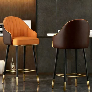 Modern Faux Leather Bar <b>Chair</b> With Fixed Armrest Metal Base Contemporary Design For Home Bar Commercial Use - Product Image 3