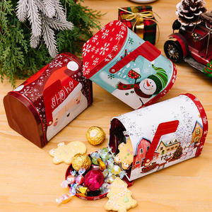 Boîte à lettres de Noël en étain de style nouveau, 13,5*8*9,5 cm, boîte en tôle pour biscuits, chocolat, rangement, logo personnalisé, décoration de Noël - Product Image 4
