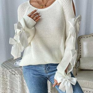 เสื้อสเวตเตอร์ไหมพรมแขนยาวทรงหลวม คอทรงกลม ประดับโบว์ แฟชั่นสำหรับผู้หญิง คอลเลคชั่นใหม่ประจำฤดูใบไม้ร่วง - Product Image 3