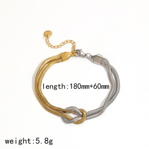 Double Layer Snake Bone Stainless Steel Necklace <b>Bracelet</b> <b>Set</b> 18k Gold Plated Clavicle Chain Fashion Jewelry Geometric Design - Product Image 4