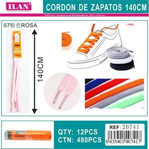 Lacets plats Ilan 140 cm couleur rose pour baskets - Product Image 3