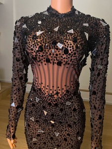 Vestido De fiesta De malla transparente para mujer, vestido De fiesta De cristal hecho a mano De manga larga, AD1532 - Product Image 4