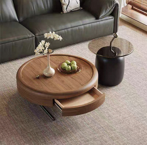 Mesa de Centro Contemporánea para Exteriores de Madera - Superficie Redonda Acabada con Elegantes Patas de Metal para Patio o Junto a la Piscina - Product Image 2