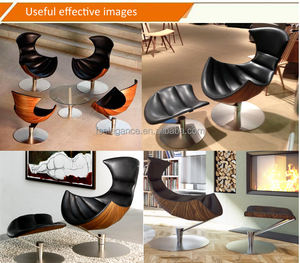 Fauteuil inclinable pivotant Lund et Paarman pour salon de maison de loisirs, fauteuil lounge en cuir Fjords et ottoman - Product Image 3